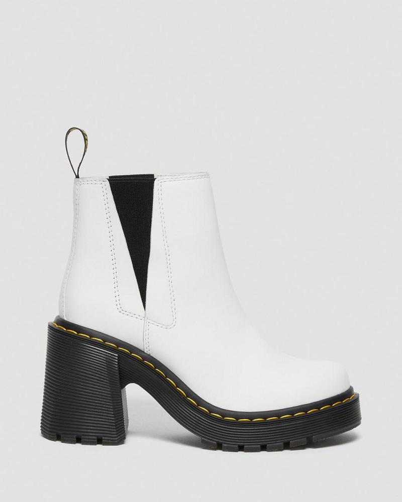 Botas de Tacon Dr Martens Spence Cuero Flared Heel Mujer Blancos | MX 626AHK